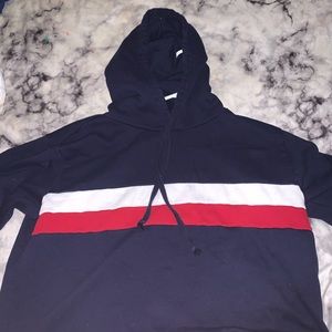 Navy white and striped cropped hoodie